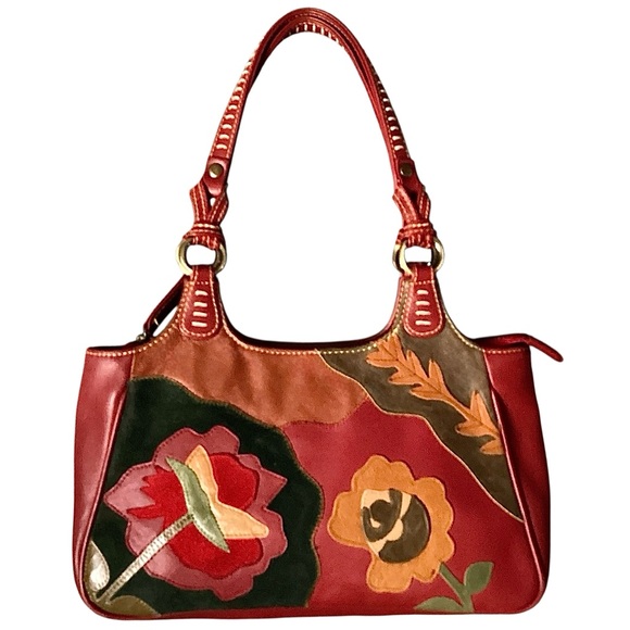 Isabella Fiore Leather Multicolored Handbag Floral Design Shoulder Bag - Picture 16 of 16